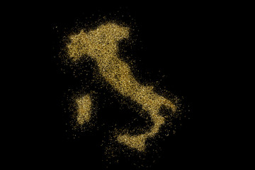 Italy shaped from golden glitter on black (series)