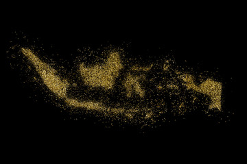 Indonesia shaped from golden glitter on black (series)