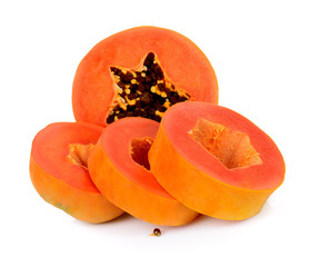 sliced ripe papaya with seed isolated on white  background