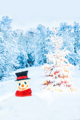 snowman and christmas tree