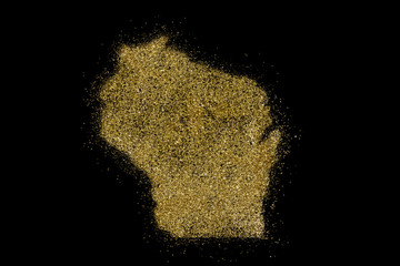 Obraz premium Wisconsin shaped from golden glitter on black (series)