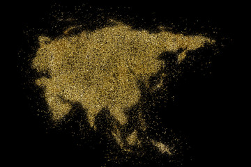 Asia shaped from golden glitter on black (series)