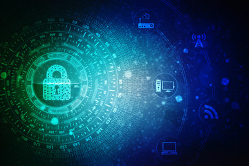 2d illustration Safety concept: Closed Padlock on digital background