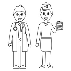 professionals couple of doctor hospital staff vector illustration outline design