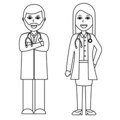professionals couple of doctor hospital staff vector illustration outline design