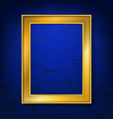 Gold vintage picture frame on blue wall