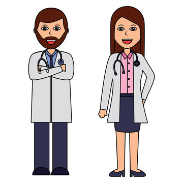 professionals couple of doctor hospital staff vector illustration