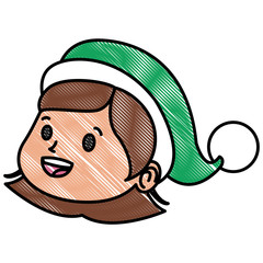 Cute girl face christmas cartoon icon vector illustration graphic design