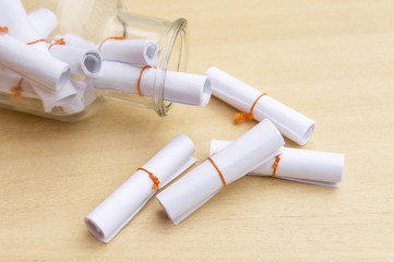 messages rolled up in a bottle