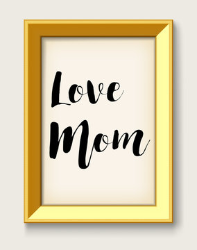 love mom hand draw  in gold picture frame