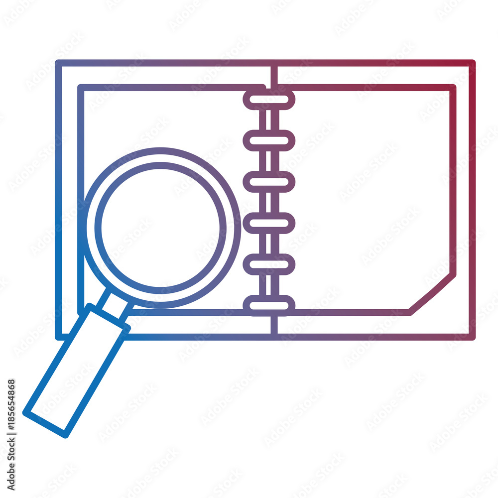 Poster notebook with magnifying glass vector illustration design