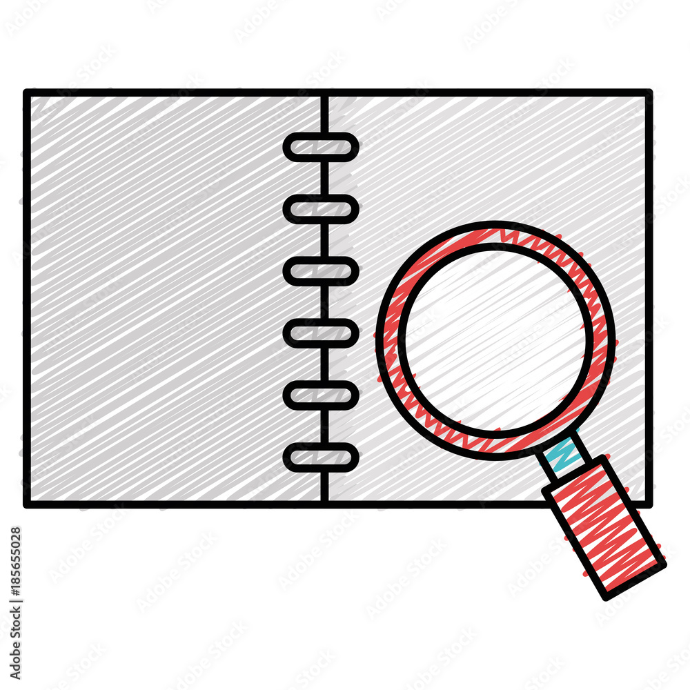 Poster notebook with magnifying glass vector illustration design