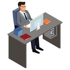 Businessman on office desk icon vector illustration graphic design