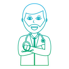 Fototapeta premium happy doctor healthcare icon image vector illustration design green to blue ombre line