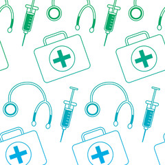 stethoscope syringe first aid kit healthcare pattern image vector illustration design  green to blue ombre line