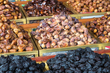 Nuts and dried fruit for sale in the souk of Fes, Morocco