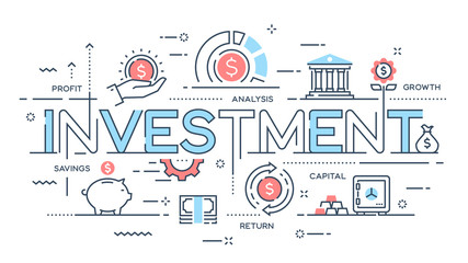 Investment, strategy, profit, capital, growth, savings thin line concept.