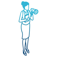Business Woman with bullhorn and book icon vector illustration graphic design