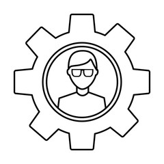 avatar with glasses inside gear setting technology outline image
