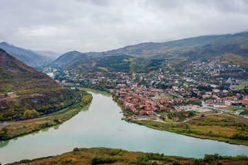 Fototapeta na wymiar View to Mtskheta with Aragvi river, Georgia