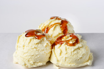 Vanialla Chocolate Icecream with Syrup, Caramel, Nuts. For package design