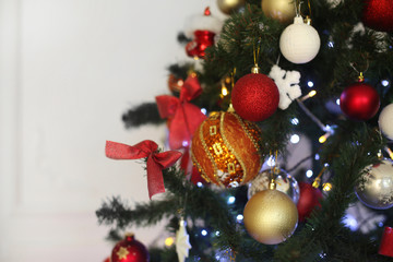 Christmas tree, gifts decoration isolated on white background. December, winter holiday xmas.