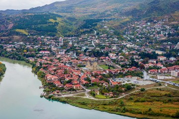 Fototapeta na wymiar View to Mtskheta with Aragvi river, Georgia