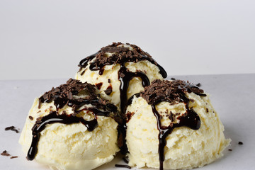Vanialla Chocolate Icecream with Syrup, Caramel, Nuts. For package design