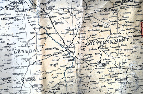German vintage map of Central Europe circa 1944 fragment.Poland under occupation.History of European integration. 
