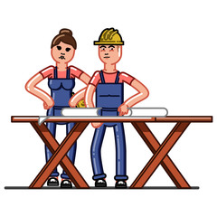 Builders crew exploring the drawings