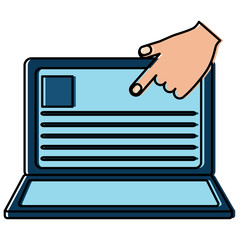 laptop with hand and document on screen computer icon image vector illustration design 