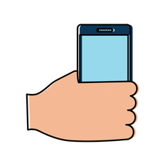 hand holding smartphone gadget icon image vector illustration design 