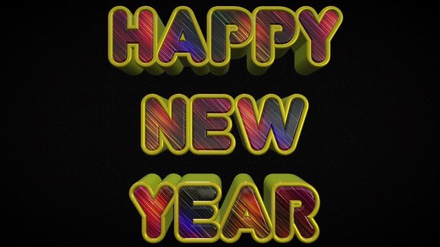 Happy New Year 3D Shiny And Colorful Modern Text Looping Animation Over Black Background, Represents The New Year- 4K Resolution Ultra HD
