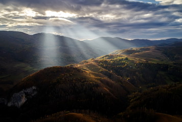 aerial view of Carpathians mountains countryside on beautiful autumn weather, Romania