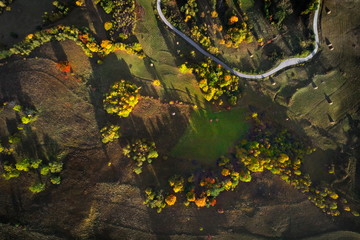 aerial view of Carpathians mountains countryside on beautiful autumn weather, Romania