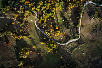 aerial view of Carpathians mountains countryside on beautiful autumn weather, Romania