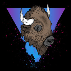 Portrait of a bison. Can be used for printing on T-shirts, flyers and stuff. Vector illustration