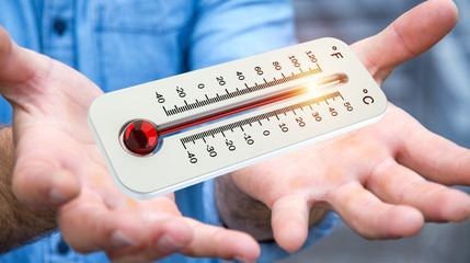 Businessman checking the temperature rise 3D rendering