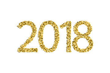 Gold shiny textured numbers 2018 New Year  isolated on a white background. 