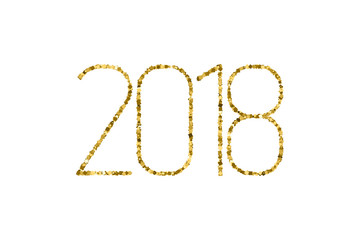Gold shiny textured numbers 2018 New Year  isolated on a white background. 