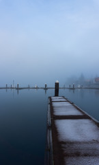 Obraz premium Frosted Gangway on a misty morning - vertical view