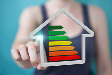 Businesswoman eco house concept 3D rendering