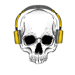 Portrait of a skull headphones. Can be used for printing on T-shirts, flyers, etc. Vector illustration