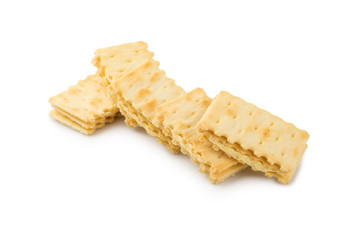 Cracker with creamy layer isolated on white background