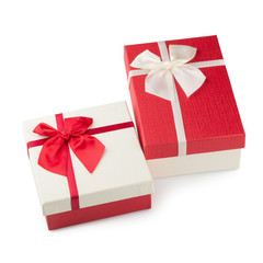 Gift boxes with ribbon bow isolated on a white background
