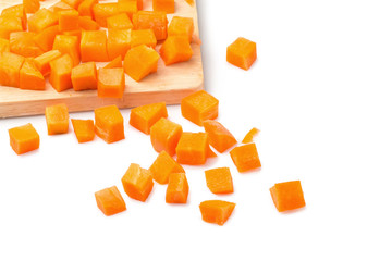 Chopped carrot slices isolated on a white background