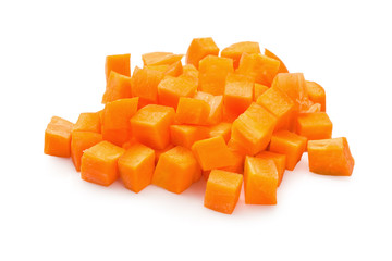 Chopped carrot slices isolated on a white background