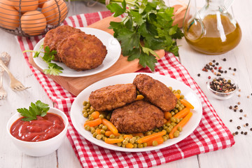 Meatballs on white dish. 