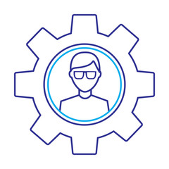 Obraz premium avatar with glasses inside gear setting technology outline image blue purple line image