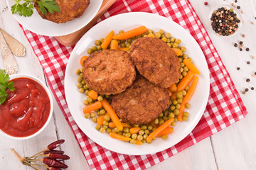 Meatballs on white dish. 